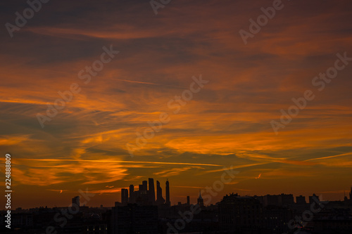 Fire sunset over Moscow.  View for Moscow International Business Center  Moscow-city.