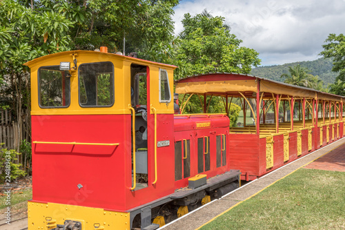 Old sugar transport train in tropical setting