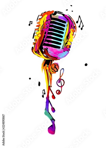 Bright colorful vintage microphone.
