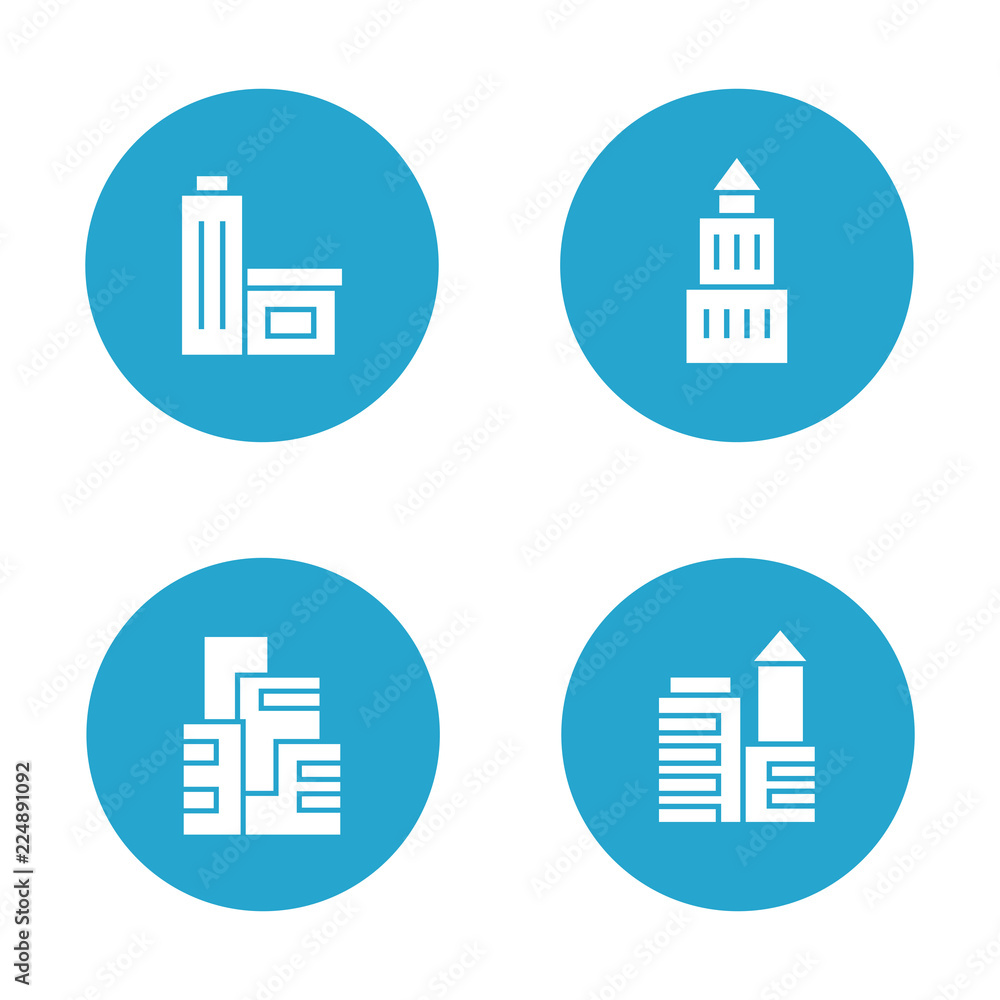 building and tower icons in blue buttons building and tower icons in blue buttons