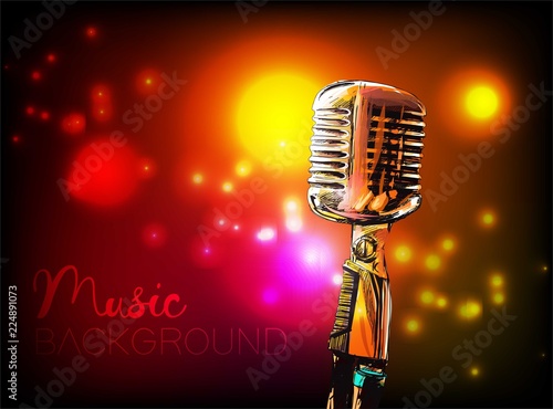 Music background with vintage microphone. Vector design for music festival, karaoke and concert.