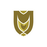 M letter with golden shield logo 