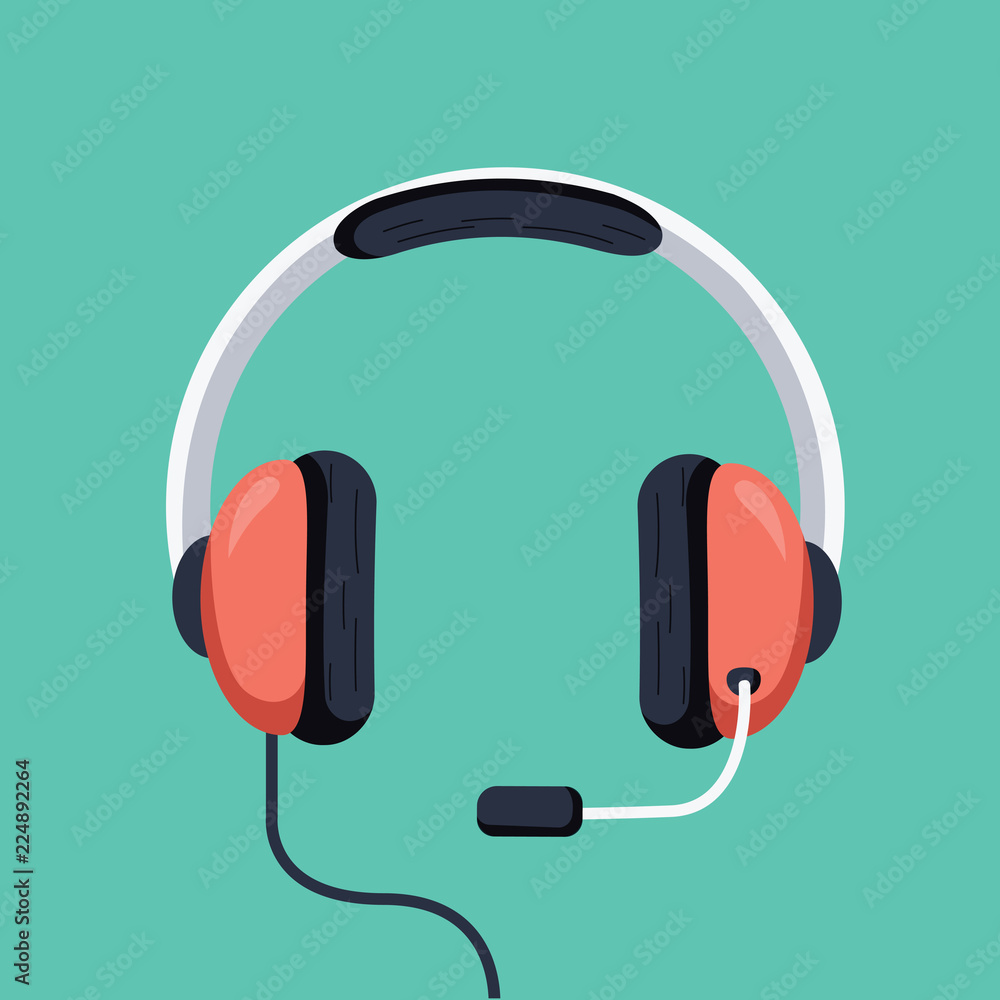Headphones vector illustration, flat cartoon headset with mic isolated.  Customer support operator icon Stock Vector | Adobe Stock
