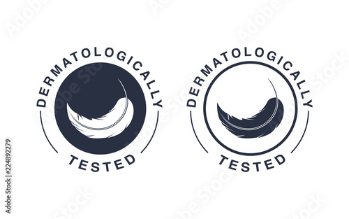 Dermatologically tested logo. Vector feather icons of hypoallergenic package label or dermatology test tag photo
