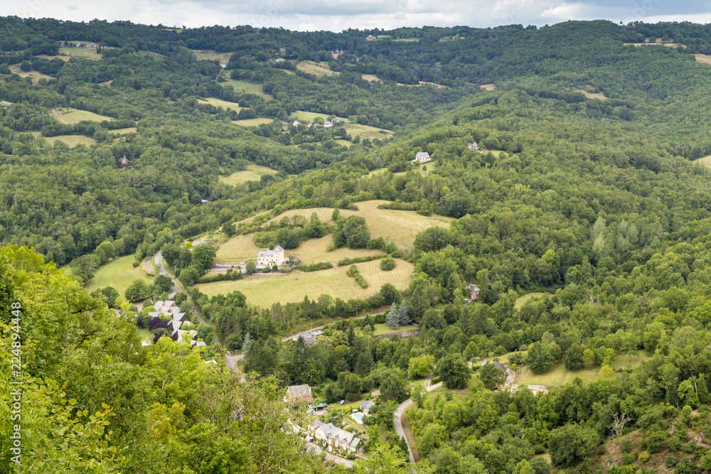 View from hilltop Castle of Najac in the Aveyron, France