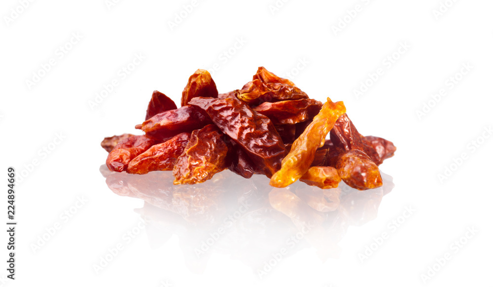 dried chili peppers, isolated on white