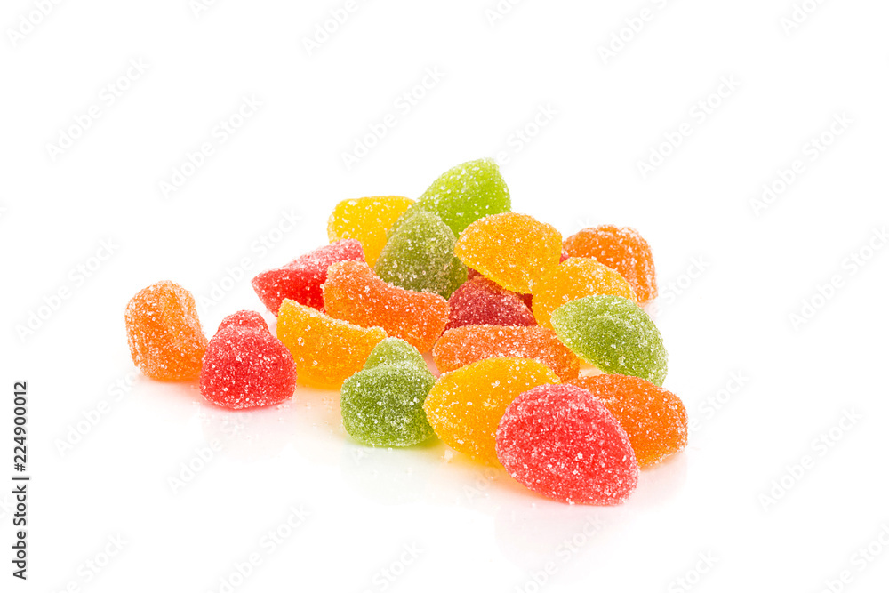 Colorful sugar candies fruit jelly. isolated on white background Colorful sugar candies fruit jelly. isolated on white background