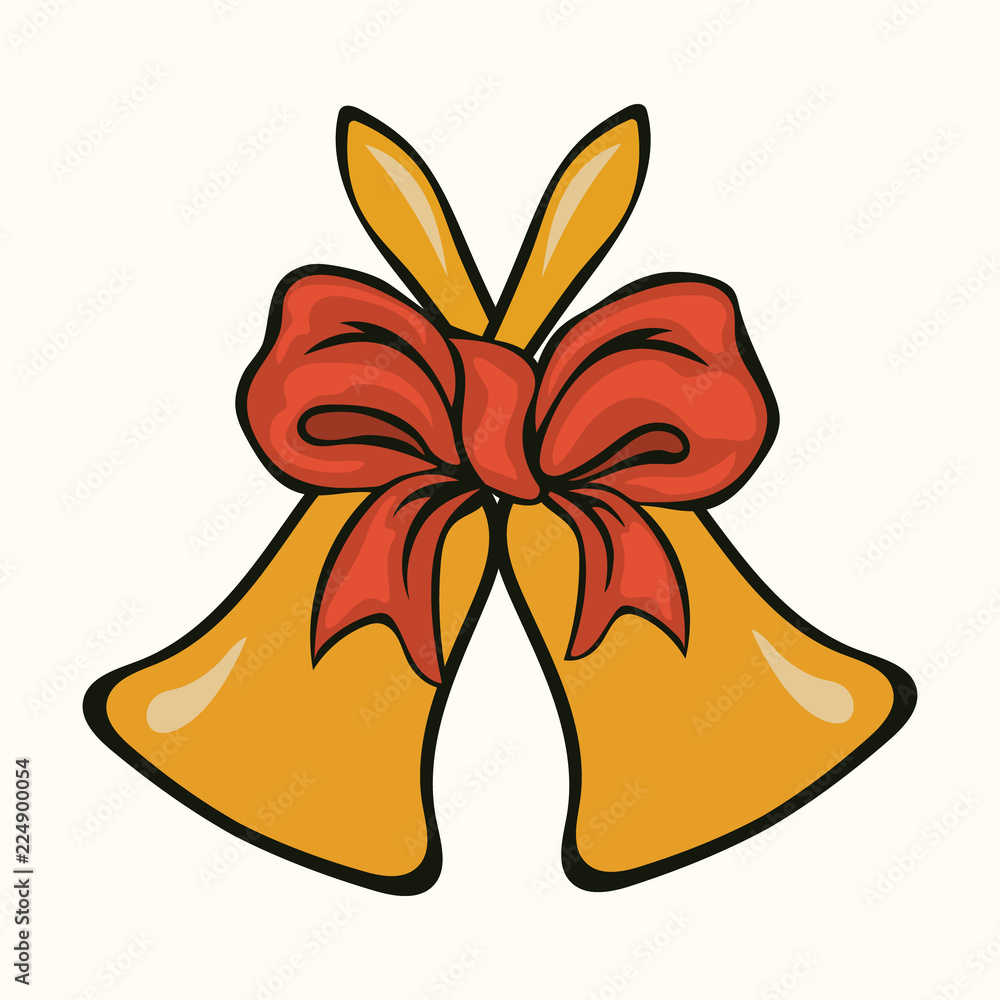 Jingle bells and red ribbon. Concept Merry Christmas, Happy New Yeur.  Cartoon flat design. Vector illustration. 29184861 Vector Art at Vecteezy