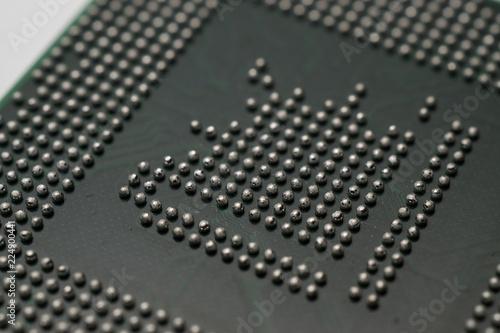 Close up of BGA microchip IC