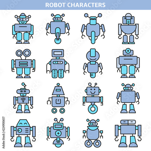 robot cartoon icons set