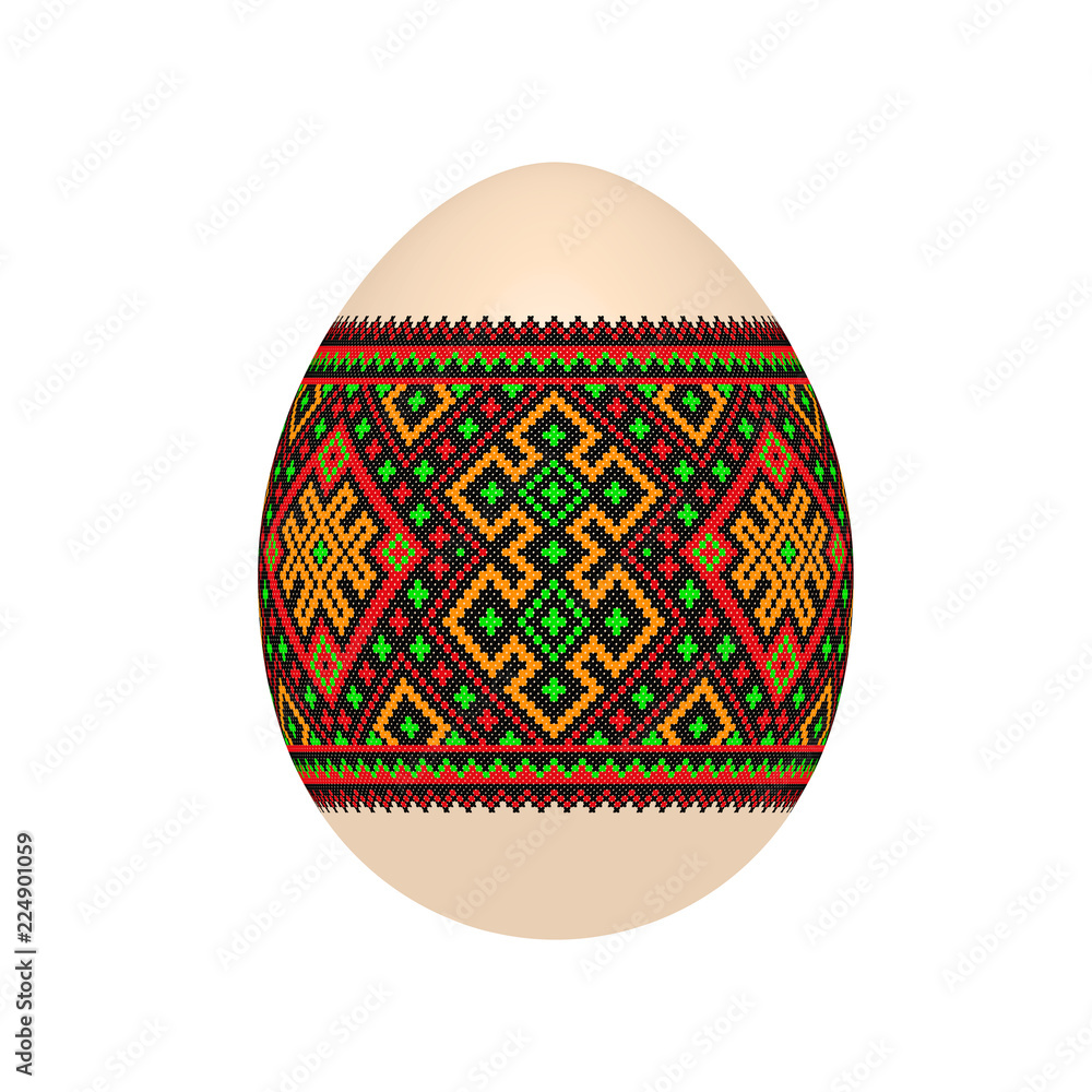 the easter egg with ukrainian cross-stitch ethnic pattern. pysanka ornament. isolated vector. the easter egg with ukrainian cross-stitch ethnic pattern. pysanka ornament. isolated vector.