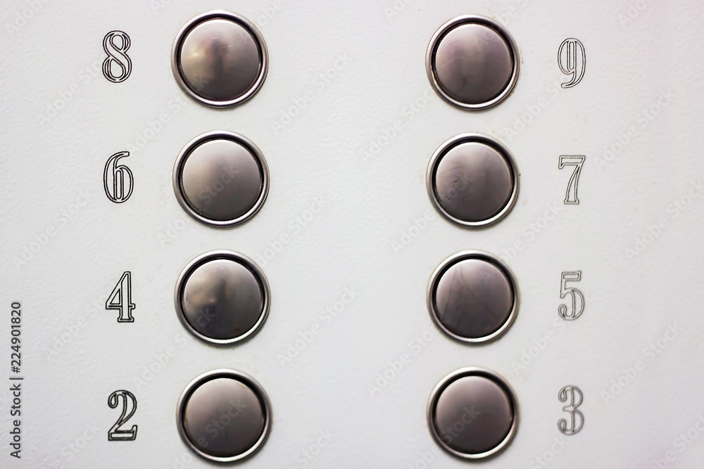 Number buttons in the Elevator on grey background Number buttons in the Elevator on grey background