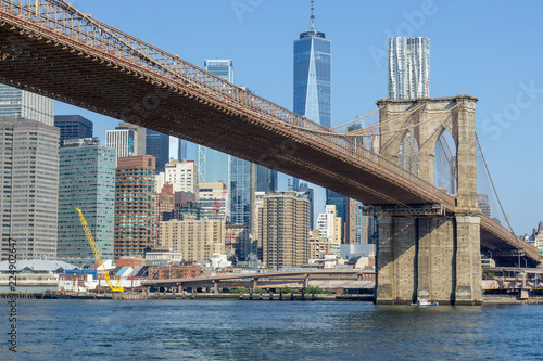The Brooklyn bridge and New York city Lower Manhattan skyline