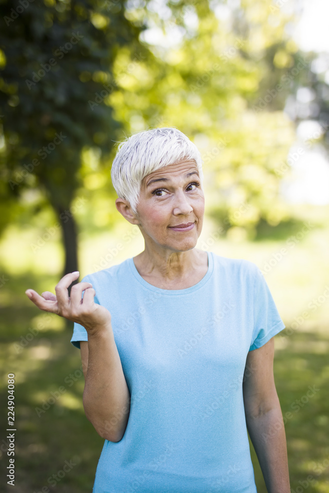 Portrait of senior astonished sporty woman Portrait of senior astonished sporty woman