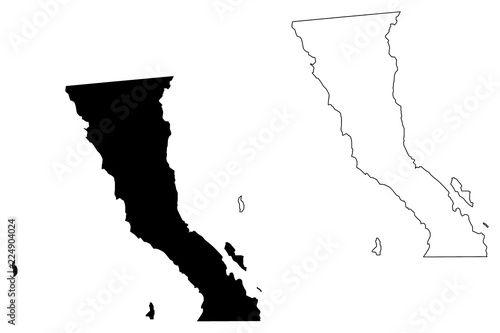 Baja California (United Mexican States, Mexico, federal republic) map vector illustration, scribble sketch Free and Sovereign State of Baja California (North Territory of Baja California) map