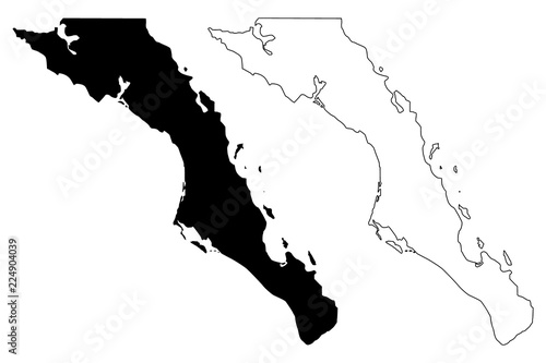 Baja California Sur (United Mexican States, Mexico, federal republic) map vector illustration, scribble sketch Estado Libre y Soberano de Baja California Sur (El Territorio Sur de Baja California) map