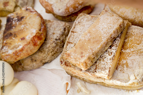 Farm goat cheeses close-up. 