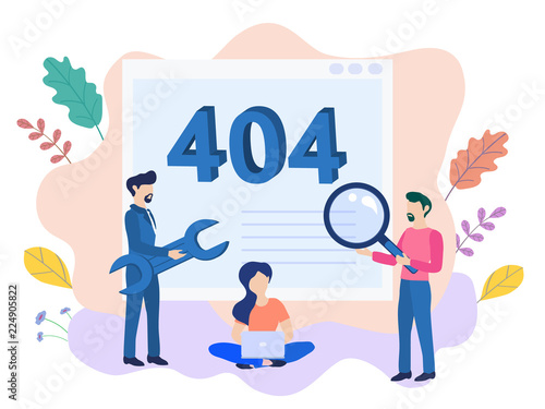 Concept 404 Error Page or File not found for web page, banner, presentation, social media, documents, cards, posters. Website maintenance error, webpage under construction Vector illustration, flat