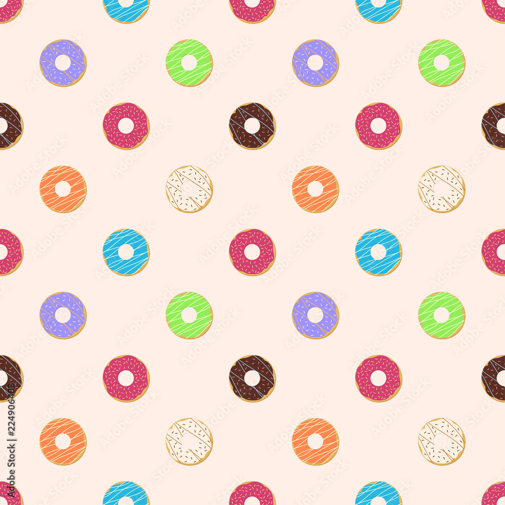 Donut seamless pattern background - Vector