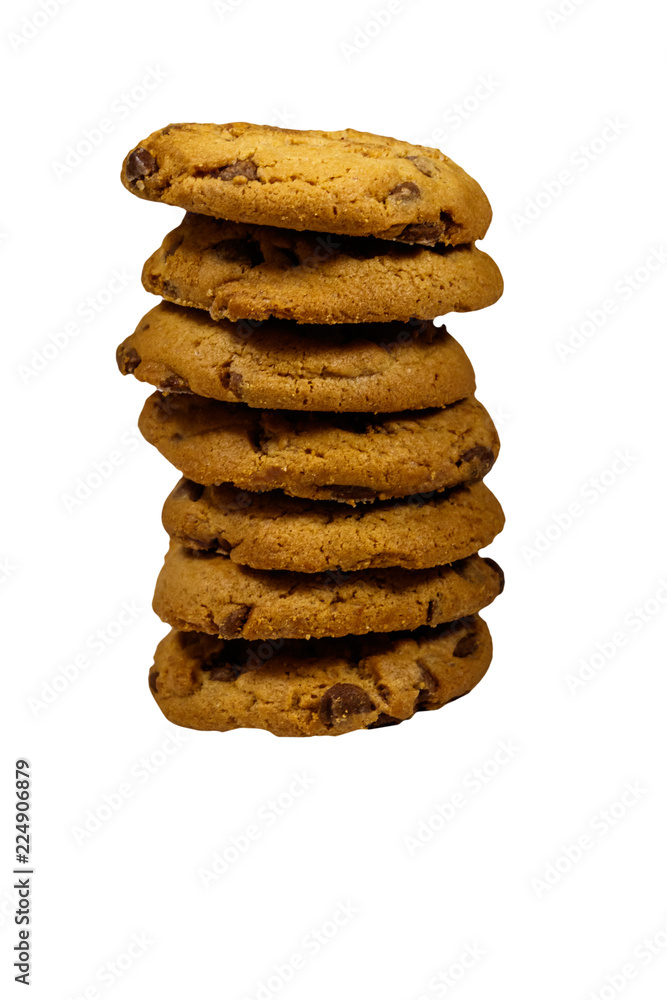 Stack of chocolate chip cookies isolated on white background Stack of chocolate chip cookies isolated on white background