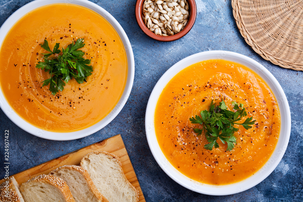 Bowls Of Spicy Organic Pumpkin Soup Bowls Of Spicy Organic Pumpkin Soup