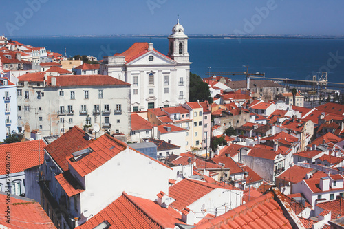 Wallpaper Mural Beautiful super-wide angle aerial panoramic view of Lisbon, Portugal, with Alfama district and historical old town, seen from the observation deck belvedere Torontodigital.ca