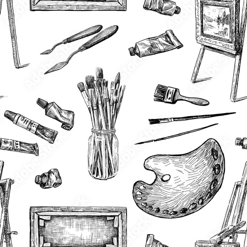 Vector background of tools for painting