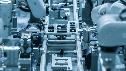 4K:Automated assembly line.Technology and automation.Close-up