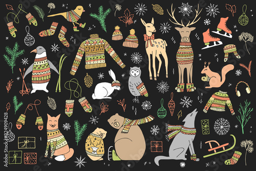 Christmas animals set.