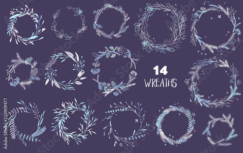 Christmas wreaths set.
