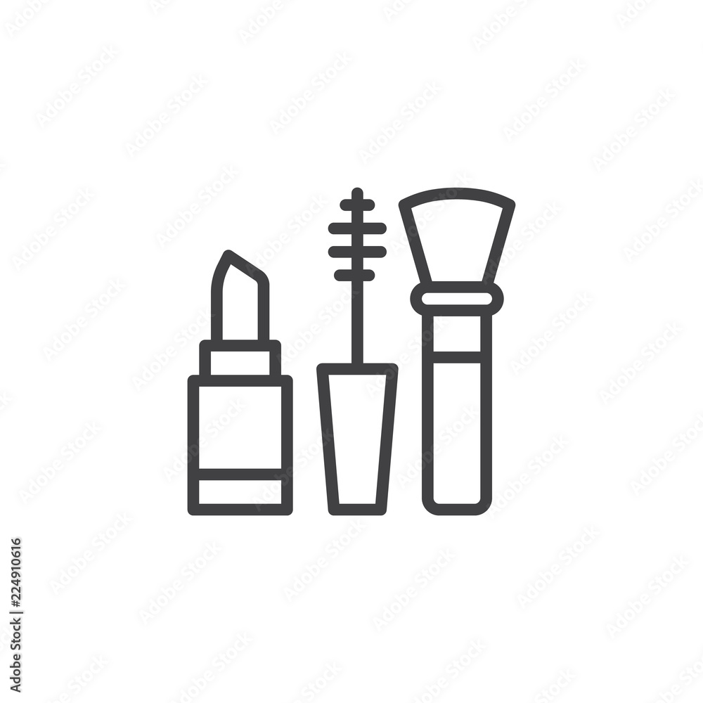 Lipstick mascara and brush outline icon. linear style sign for mobile  concept and web design. Makeup set simple line vector icon. Symbol, logo  illustration. Pixel perfect vector graphics Stock Vector | Adobe