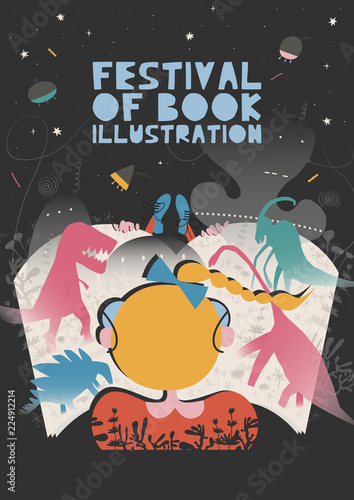 Poster of festival of book illustration concept. Modern graphic design for festival, exhibition, shop
