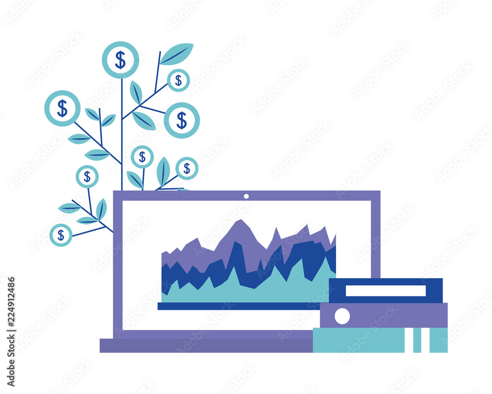 office laptop computer folders and plant coins financial office laptop computer folders and plant coins financial