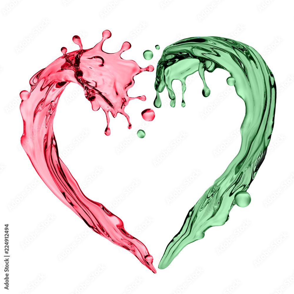 Fotografie 3d render, digital illustration, abstract water wave, heart shape, liquid splash