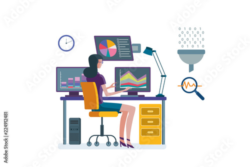 Woman analizing charts and data