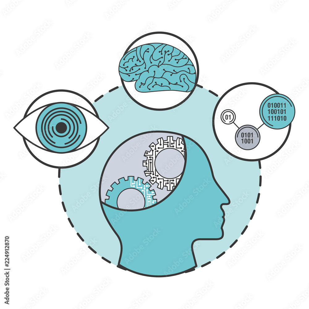 artificial intelligence human profile brain binary