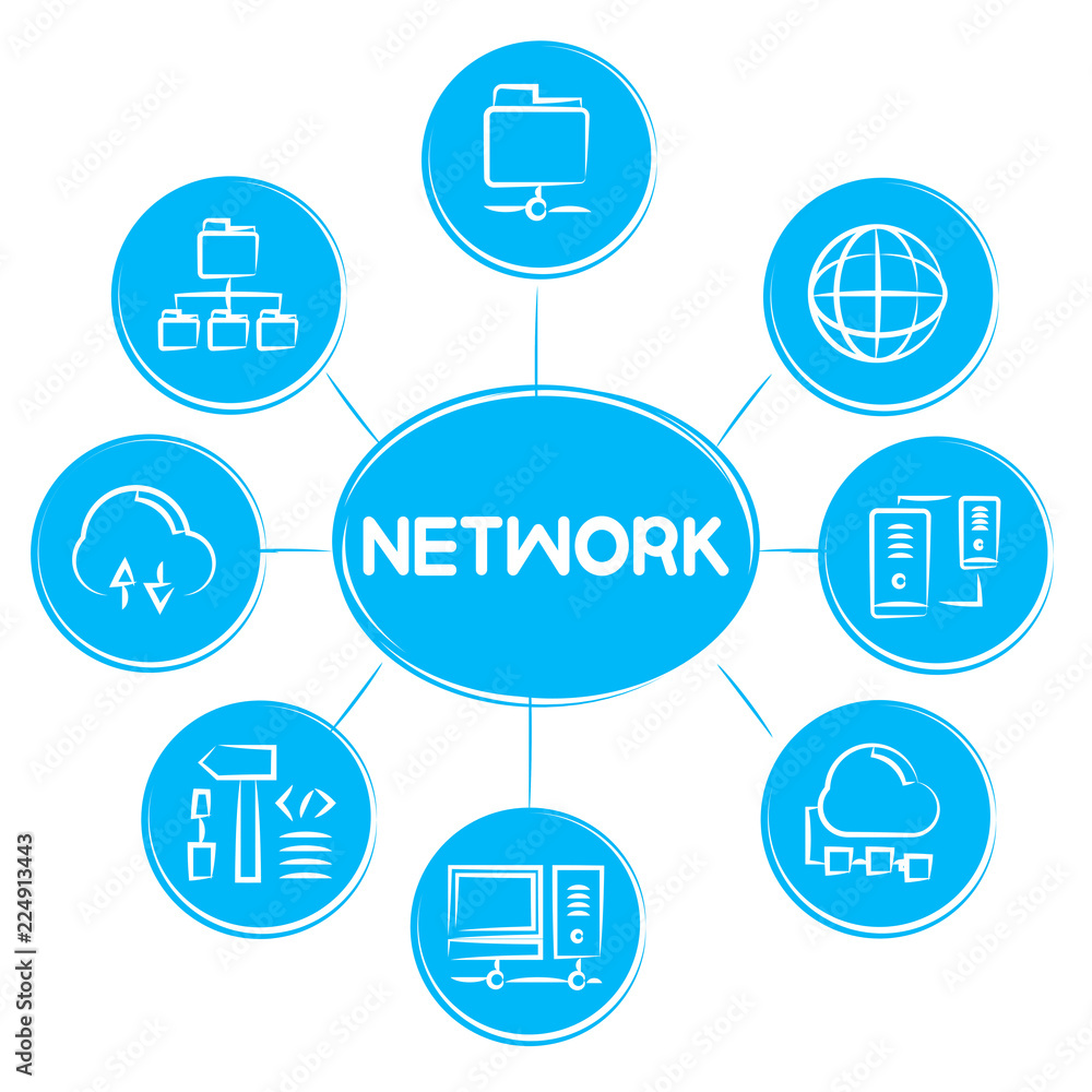 network concept icons in blue diagram network concept icons in blue diagram