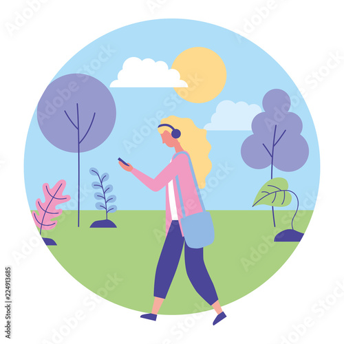 woman using cellphone in the landscape nature