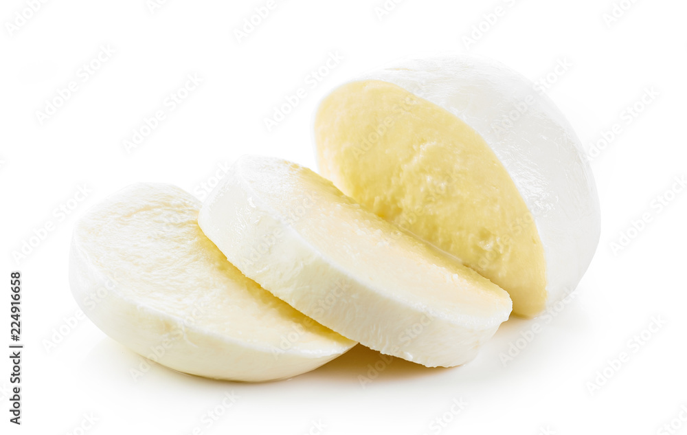 Mozzarella cheese on white background Mozzarella cheese on white background