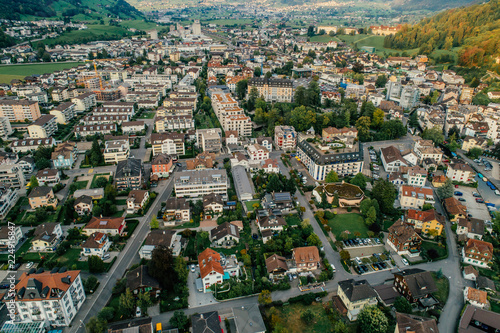 Swiss Mountain Lake nature Drone aerial photo panorama © Vivid Cafe