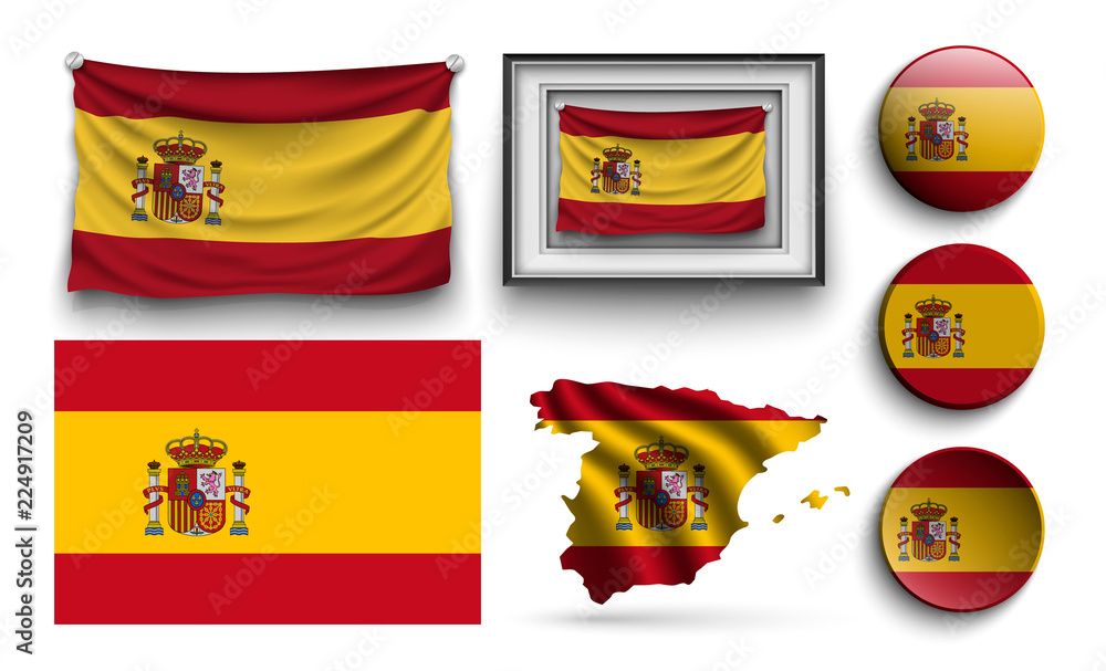 set of spain flags collection isolated set of spain flags collection isolated