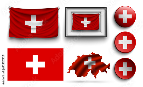 set of Switzerland flags collection isolated