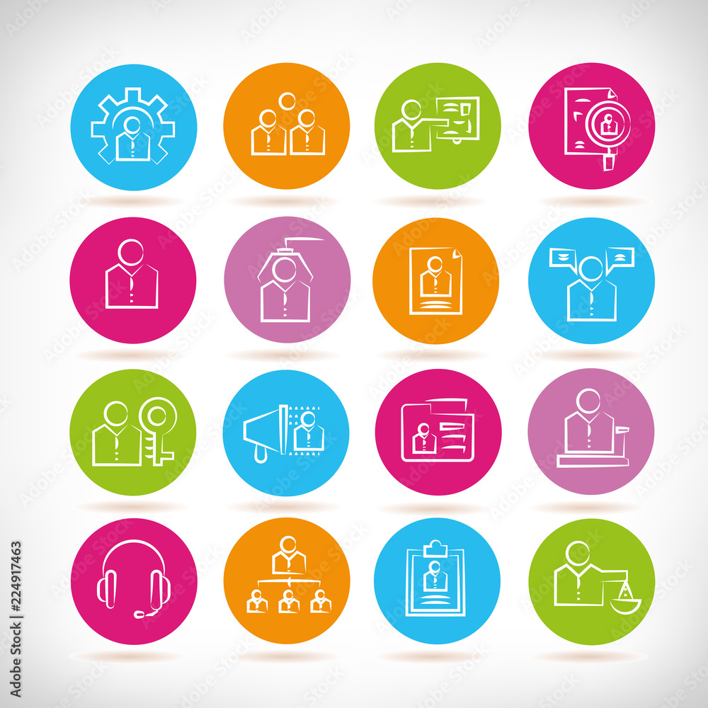 hand drawn business management icons in color buttons hand drawn business management icons in color buttons