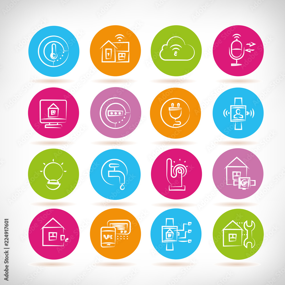 smart home and home automation icons in colorful buttons smart home and home automation icons in colorful buttons