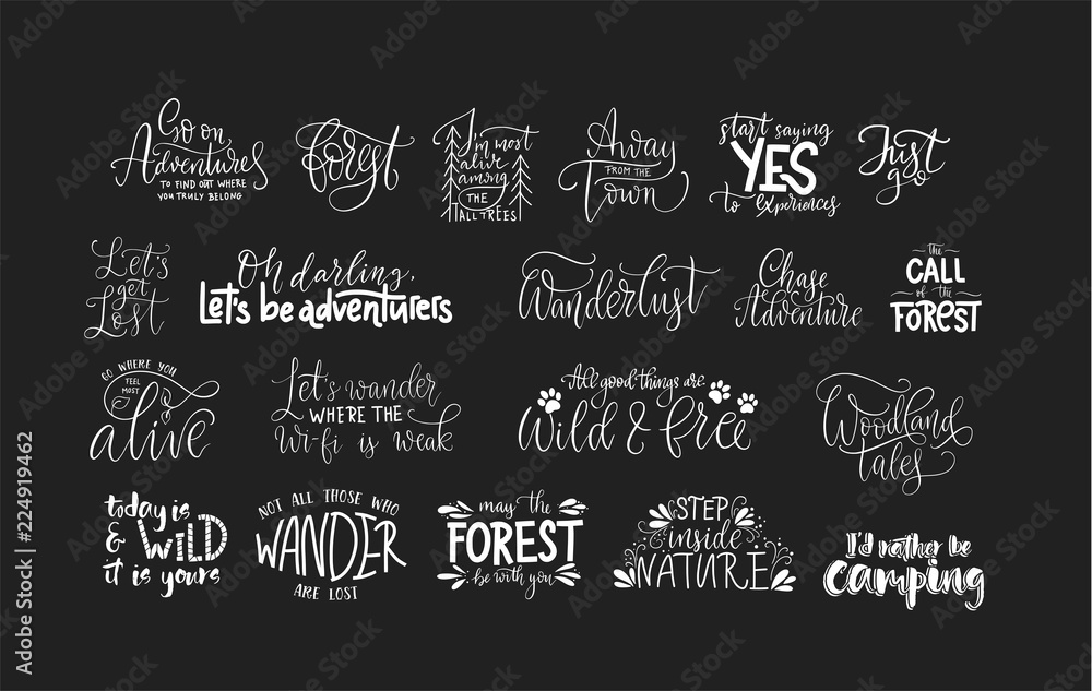 Set of adventure and travel vector quotes.