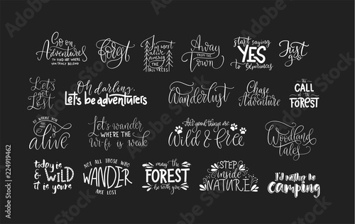 Set of adventure and travel vector quotes.