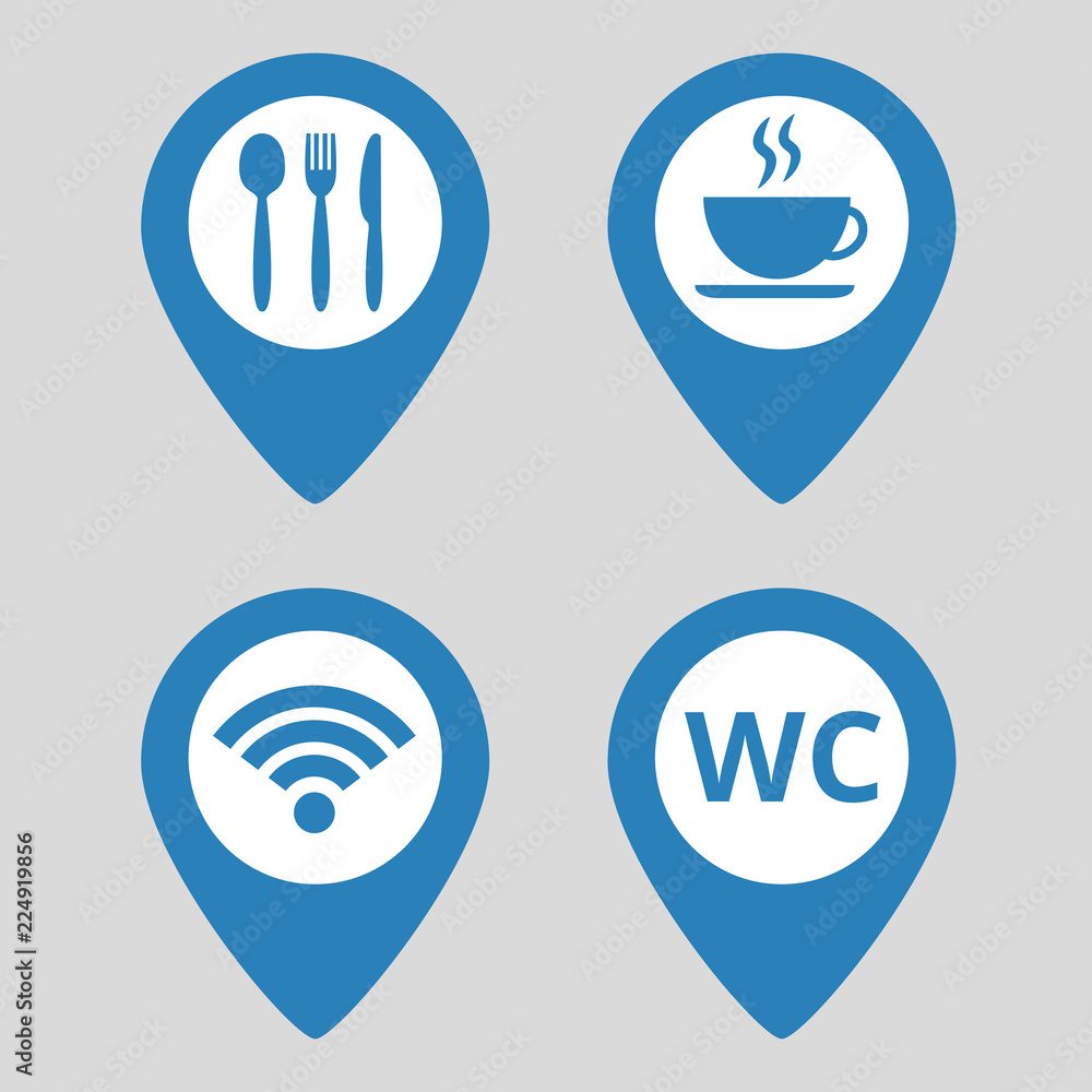Map pin location icons set on gray background. Map pin location icons set on gray background.
