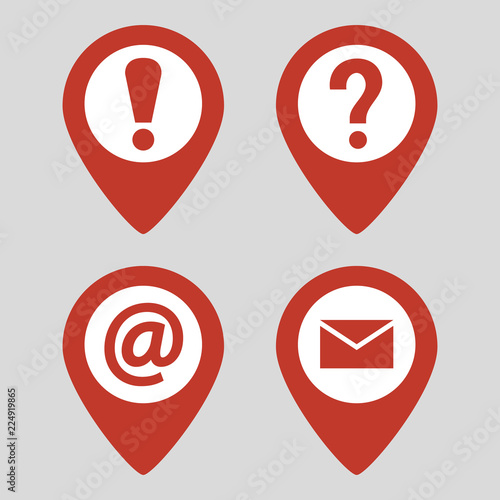 Map pin location icons set on gray background.