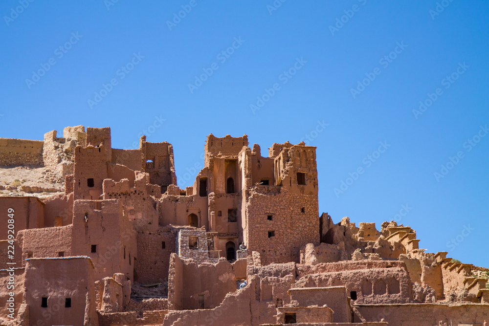 A traditional Berber city on the hillside. Africa Morocco Ait Ben Haddou