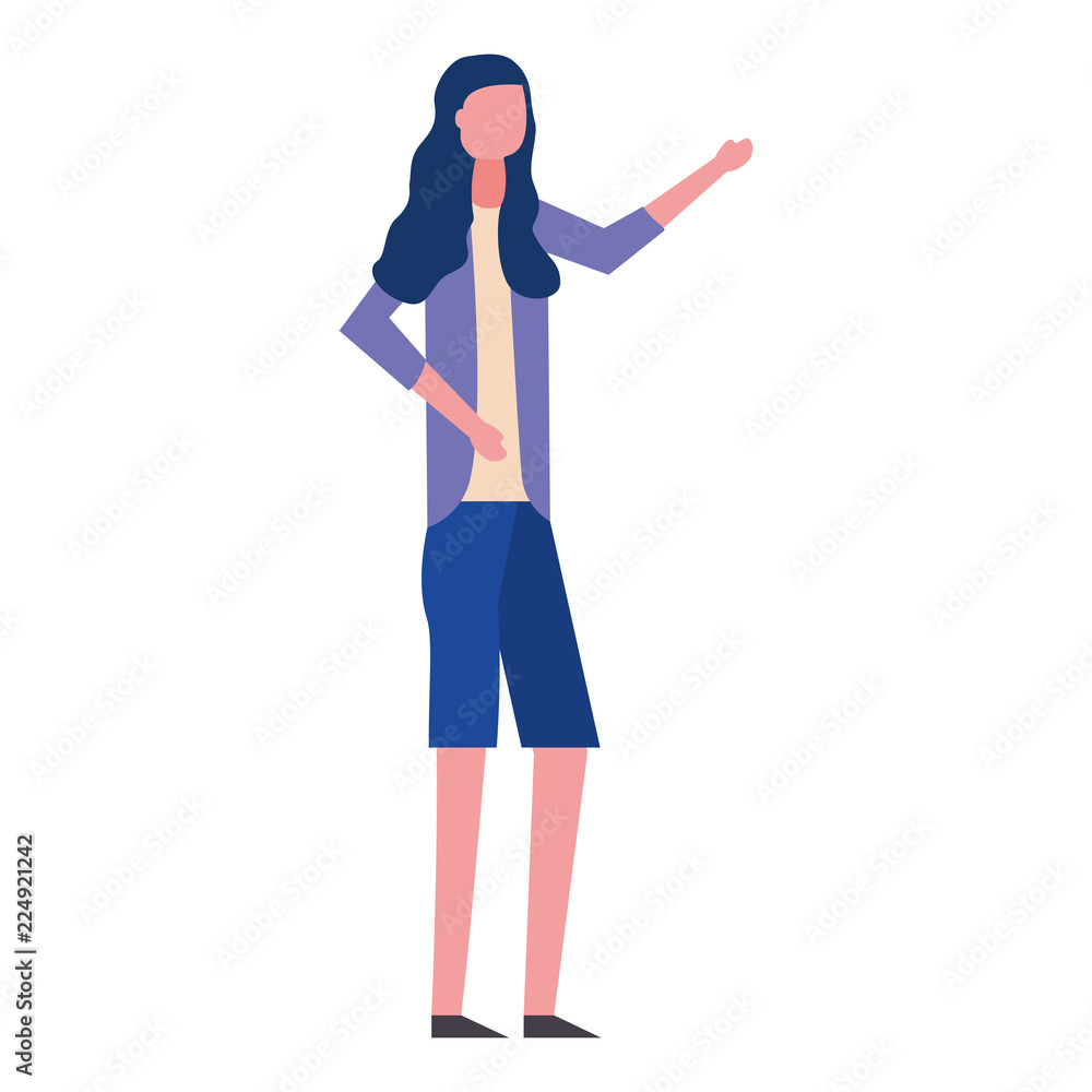 young woman with hand up avatar character young woman with hand up avatar character